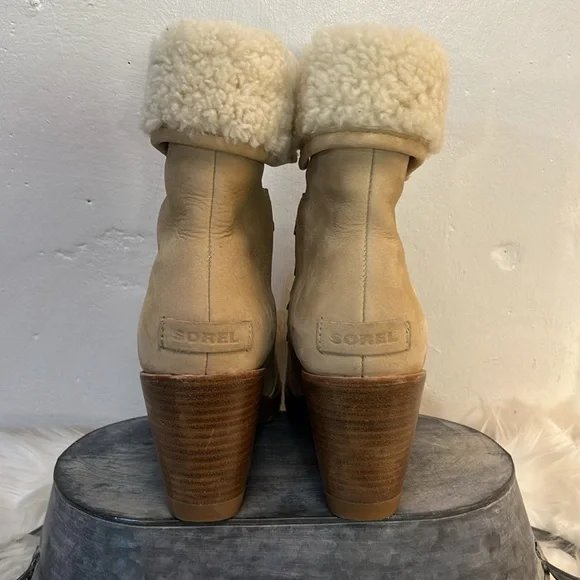 #0169- Sorel After Hours Lace Up Shearling Wedge Boots-Lined Cuff-7.5 - Picture 7 of 11